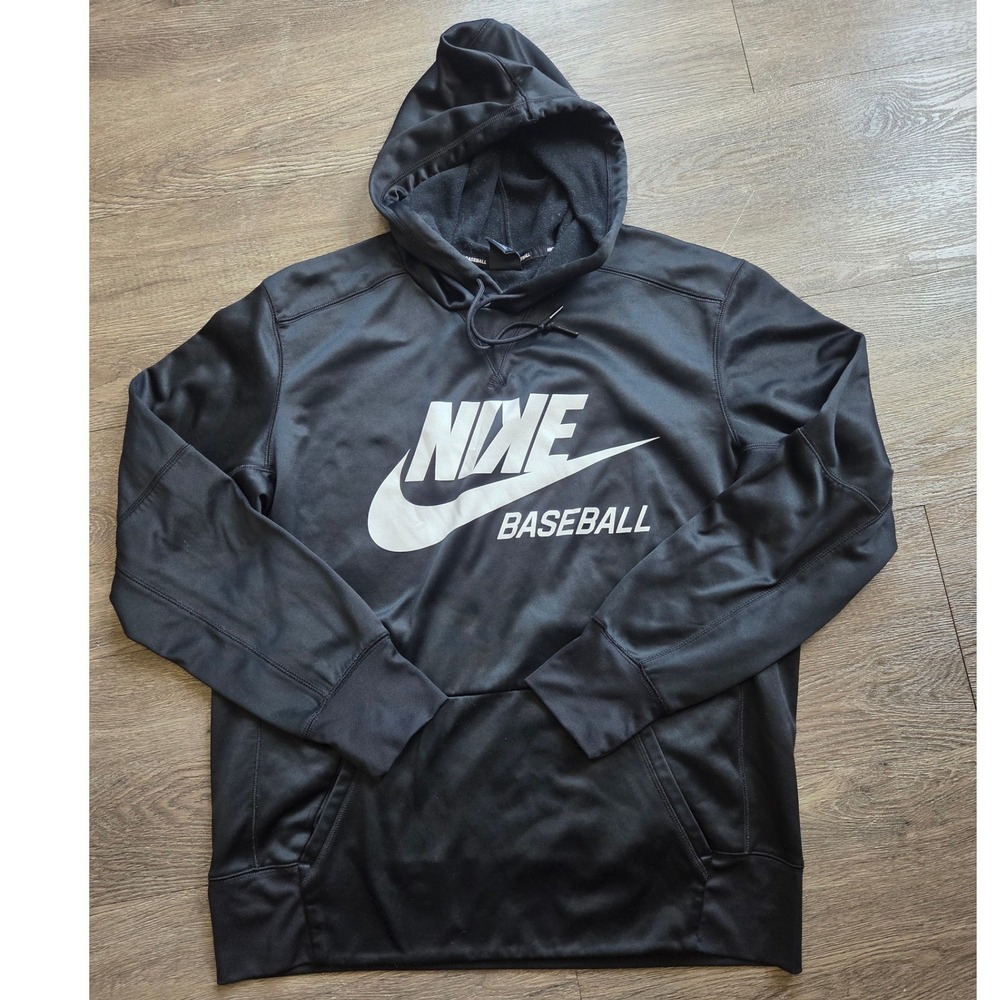 Nike Hoodie Men Large Black Baseball Dri-FIT Pullover Graphic Logo